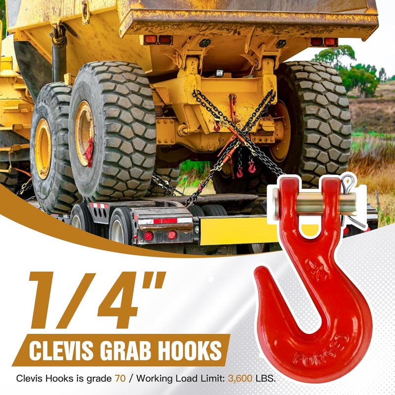 Digank 1/4" Clevis Grab Hooks 4 Pack – Heavy Duty G70 Hooks for 1/4" Chain, Red Powder Coated Forged Steel, for Truck, Trailer, Flatbed, Tow, Farm Use – 3,600 lbs WLL - Image 2